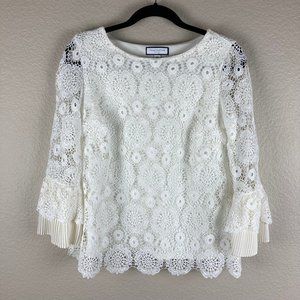 Charter Club White Floral Lace Overlay Blouse - PS / SP